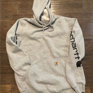 Carhartt Heather Gray Hooded Pullover with Sleeve Logo